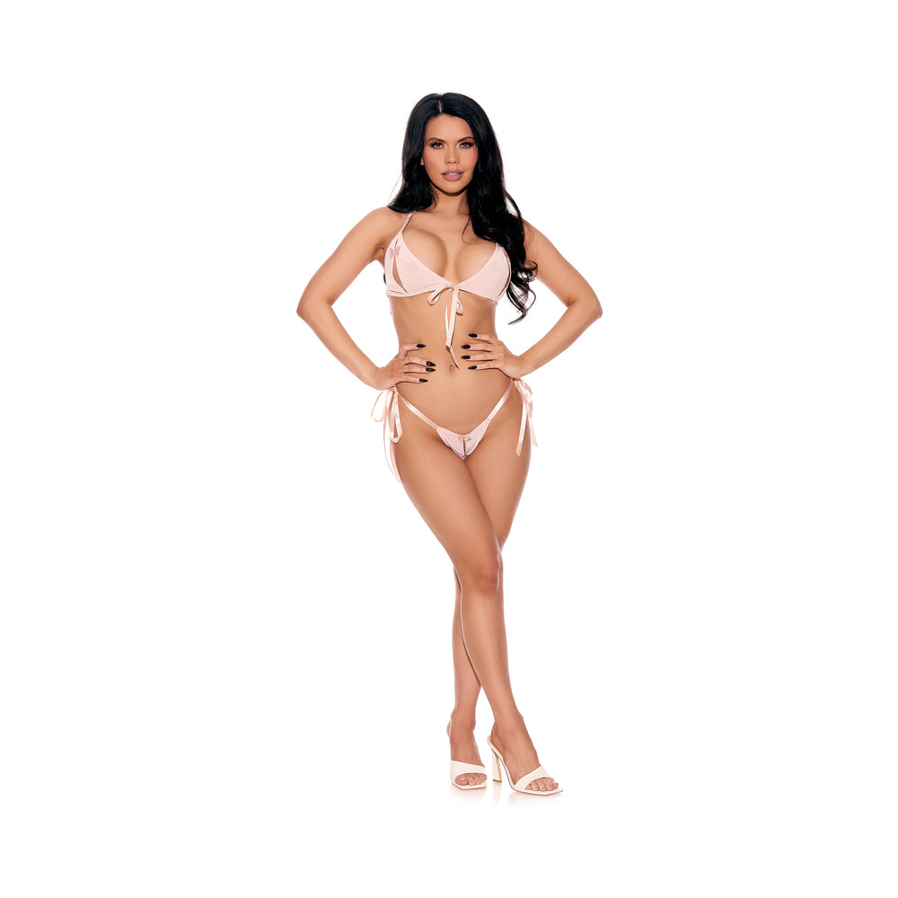 Barely B Tie Up Bralette/Open Panty Peach