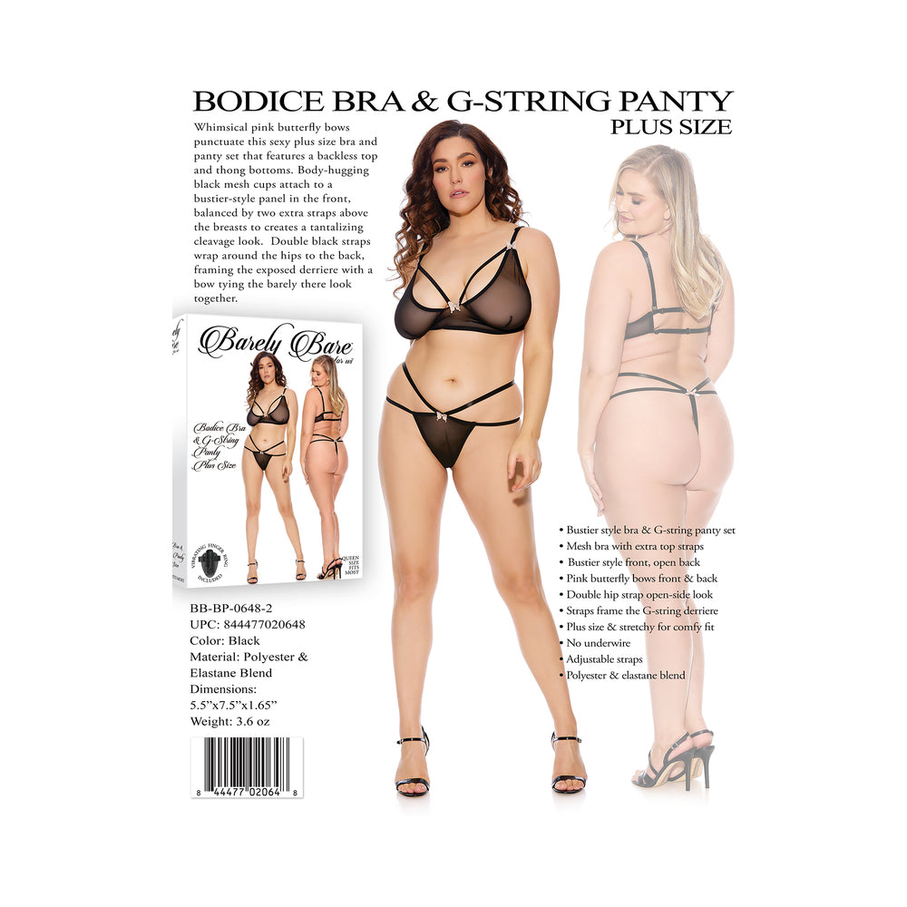 Barely B Bodice Bra/G String Black Queen Size