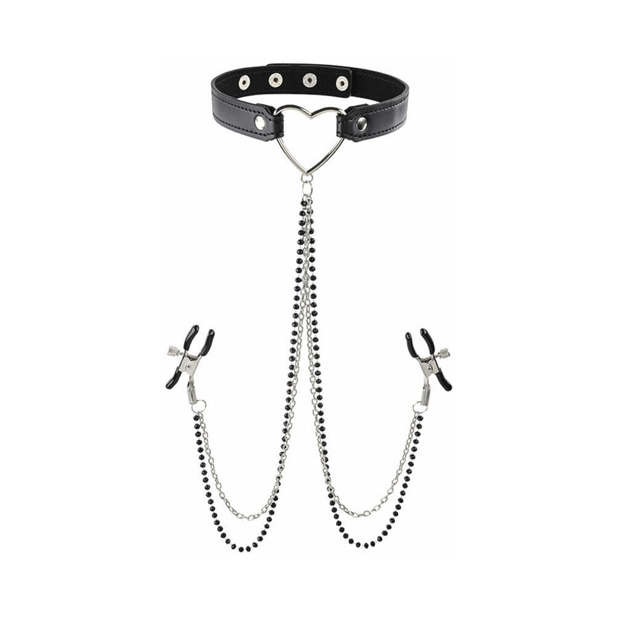 Sportsheets Sex &amp; Mischief Amor Collar With Nipple Clamps Black