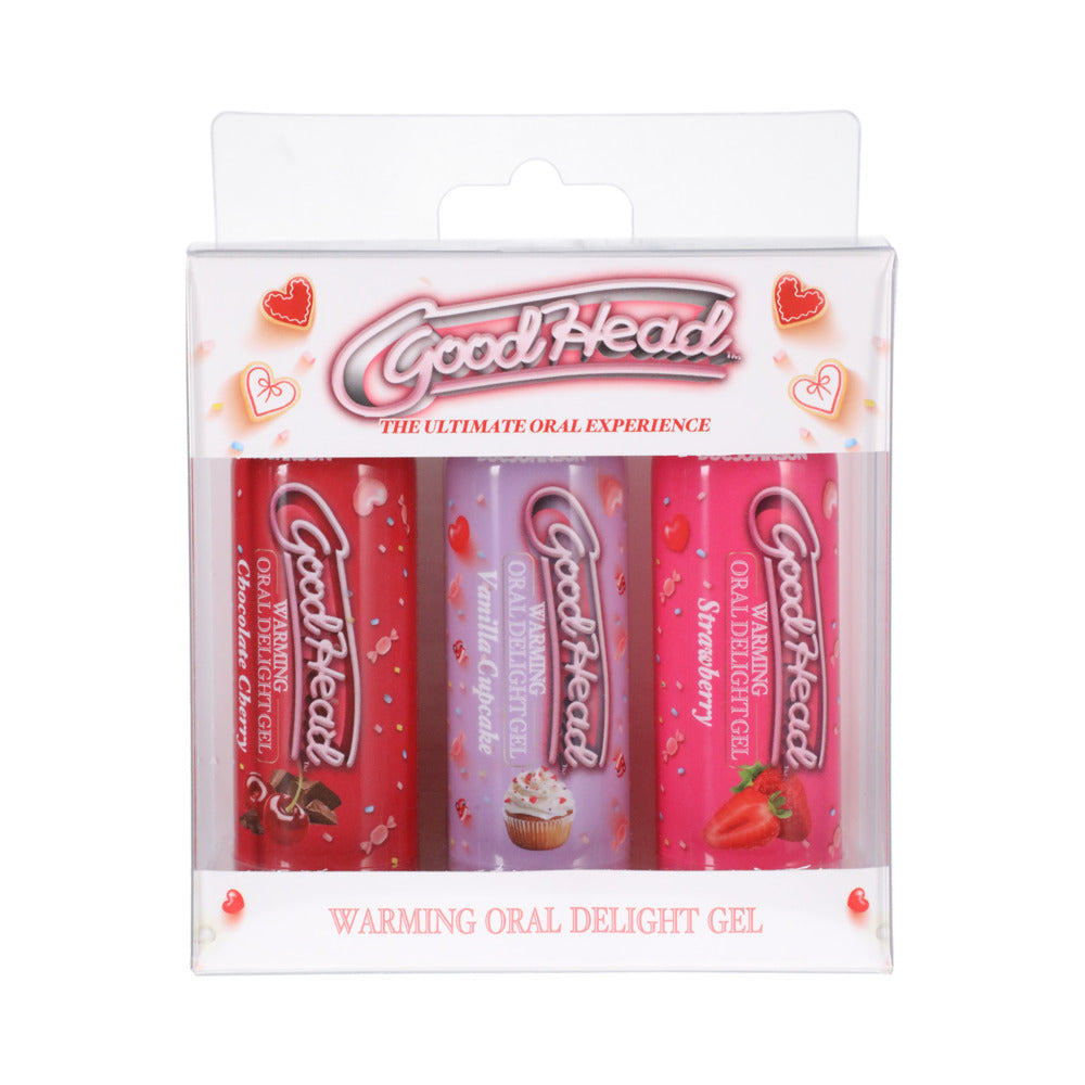 Goodhead Warming Oral Delight Gel Strawberry, Vanilla Cupcake, Chocolate Cherry 3-Pack 2 Oz.