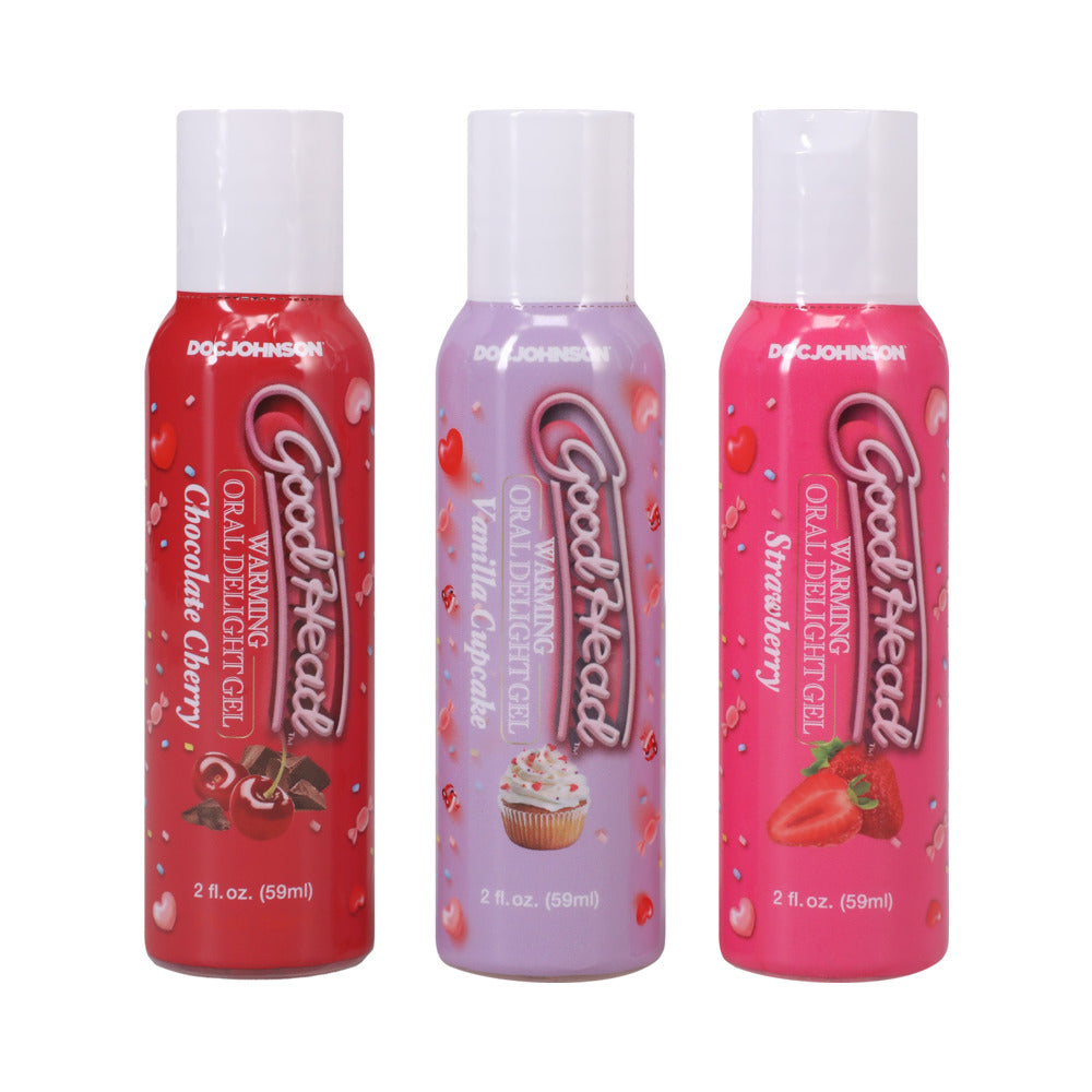 Goodhead Warming Oral Delight Gel Strawberry, Vanilla Cupcake, Chocolate Cherry 3-Pack 2 Oz.