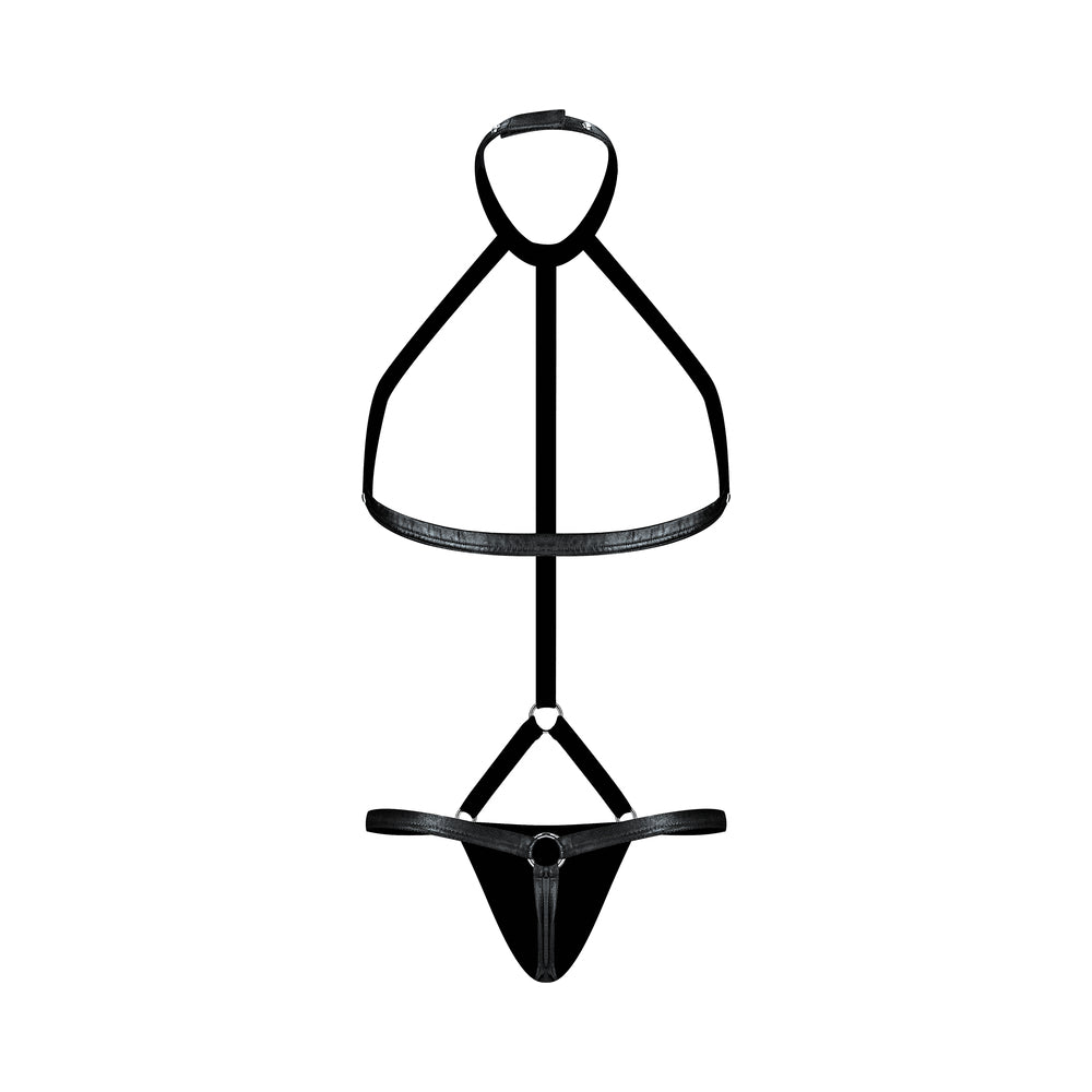 Male Power Fetish Gladiator High-Neck Strappy Body Harness Black S/M