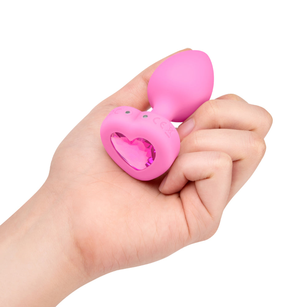 B Vibe Vibrating Heart Shaped Jewel Plug S/M Pink