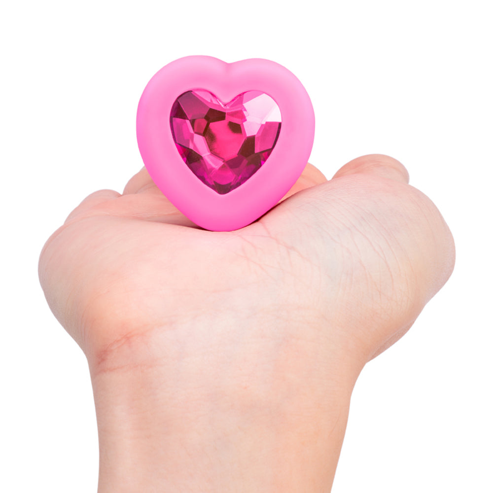 B Vibe Vibrating Heart Shaped Jewel Plug S/M Pink