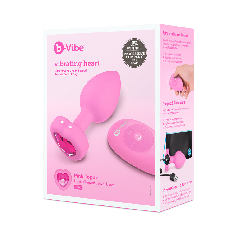 B Vibe Vibrating Heart Shaped Jewel Plug S/M Pink