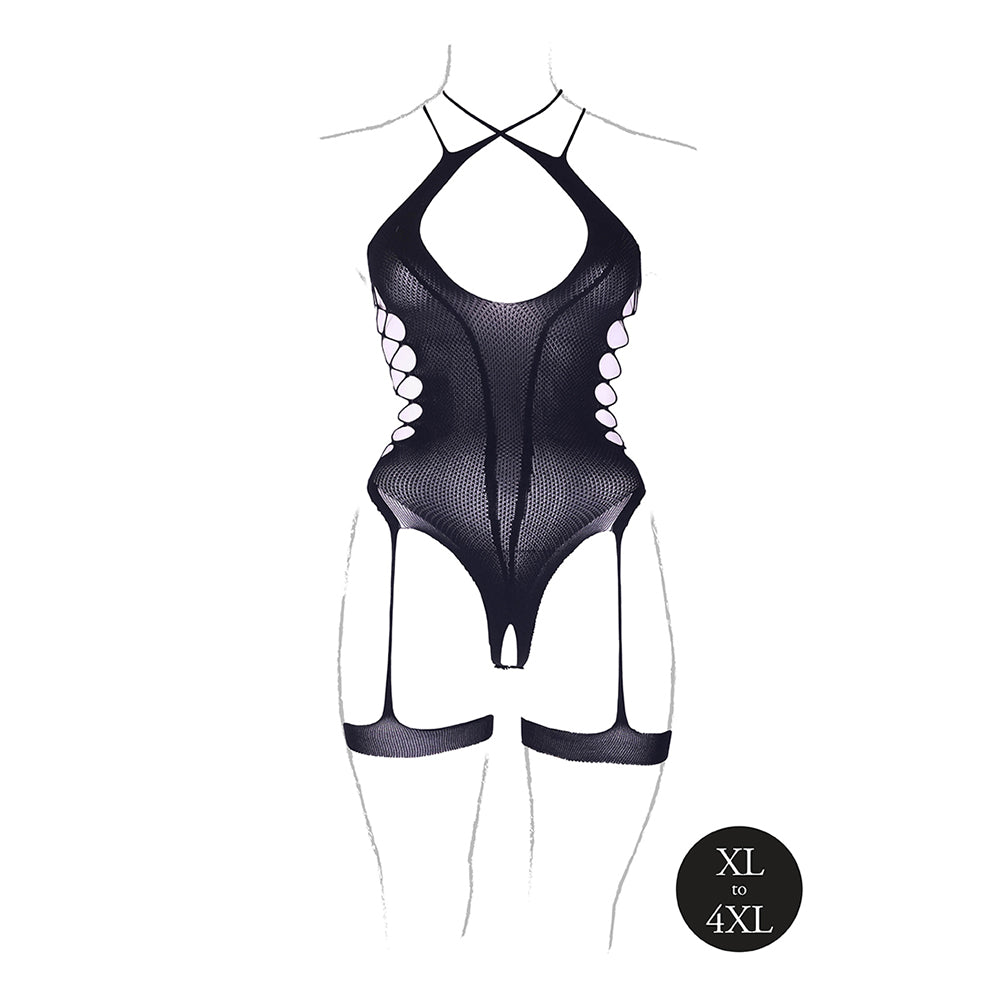 Shots Le Desir Shade Metis Xvi Bodysuit With Garters & Crossed Neckline Black Queen Size