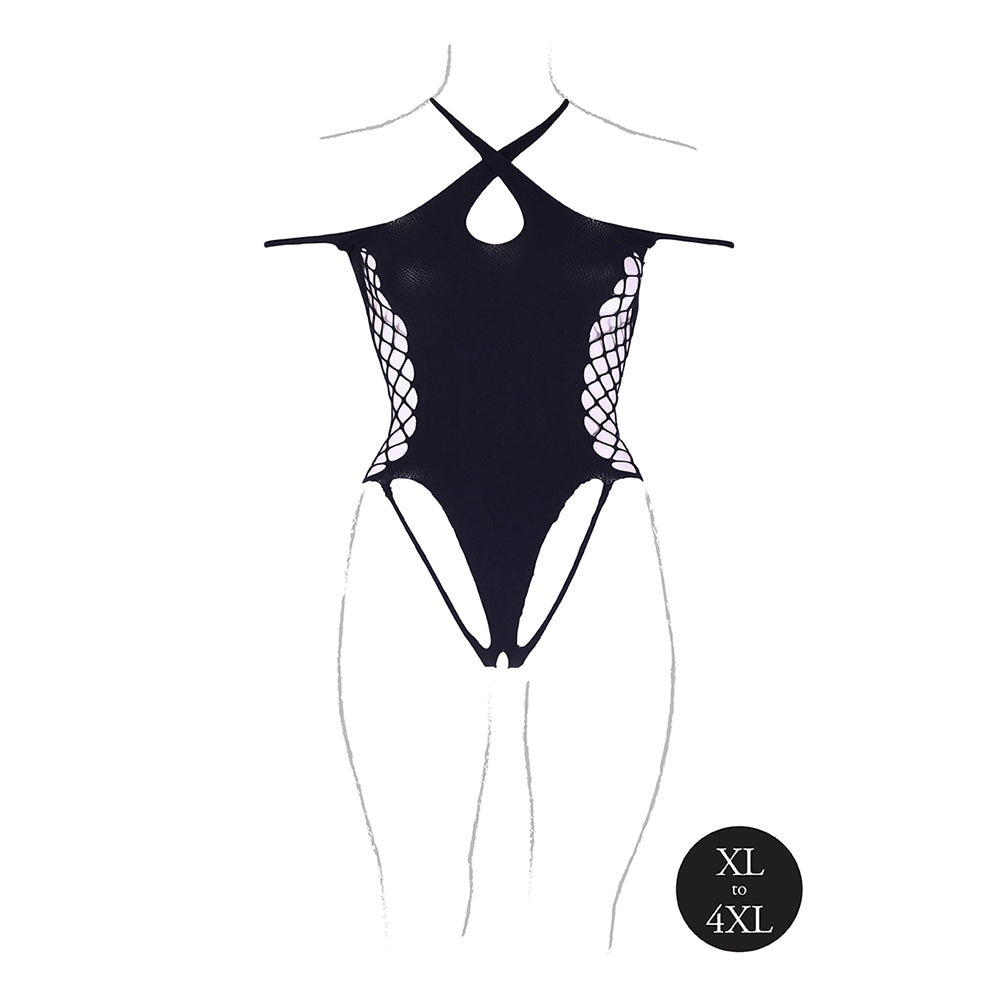 Shots Le Desir Shade Leda Xiii Bodysuit With Crossed Neckline & Off-Shoulder Straps Black Queen Size