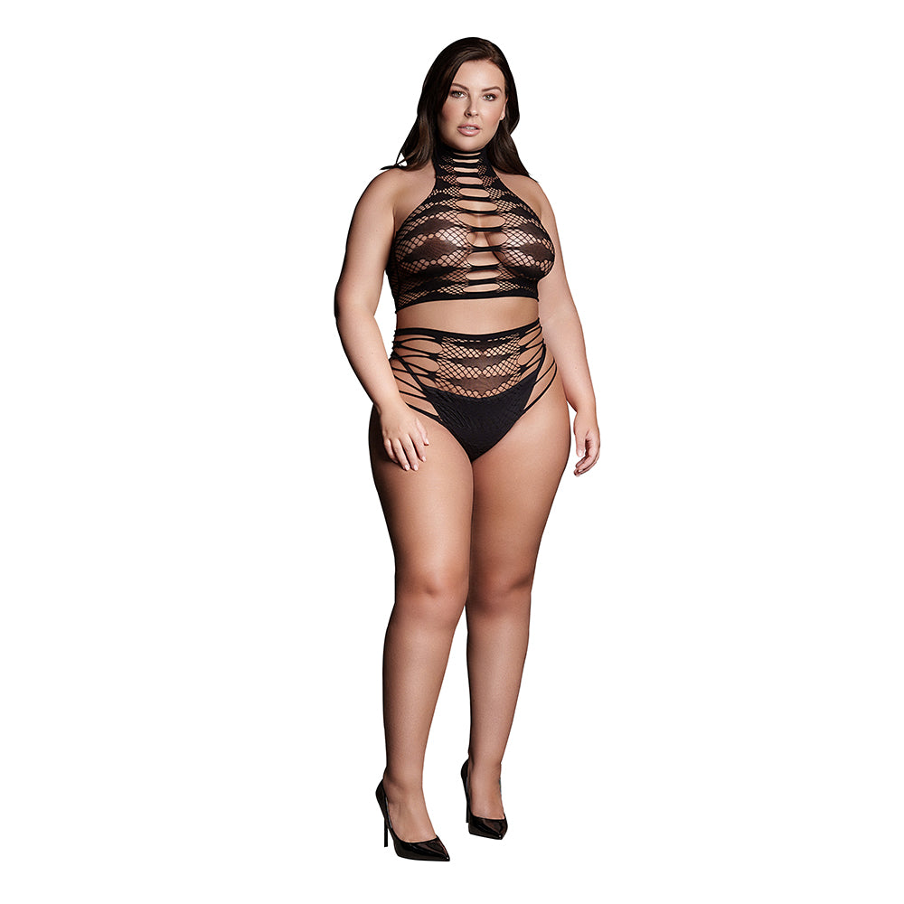 Shots Le Desir Shade Carpo Xlvi 2-Piece With Turtleneck, Crop Top & Panty Black Queen Size