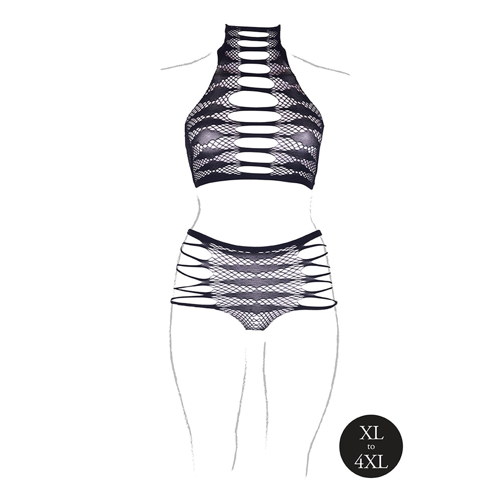 Shots Le Desir Shade Carpo Xlvi 2-Piece With Turtleneck, Crop Top & Panty Black Queen Size