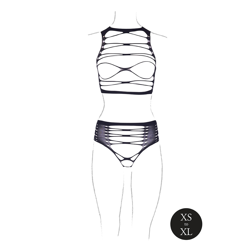 Shots Le Desir Shade Helike Xlv 2-piece With Open Cups, Crop Top &amp; Panty Black O/s
