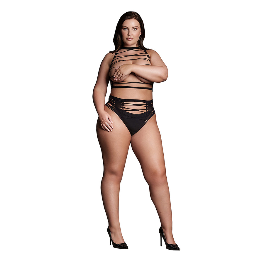 Shots Le Desir Shade Helike Xlv 2-piece With Open Cups, Crop Top &amp; Panty Black Queen Size