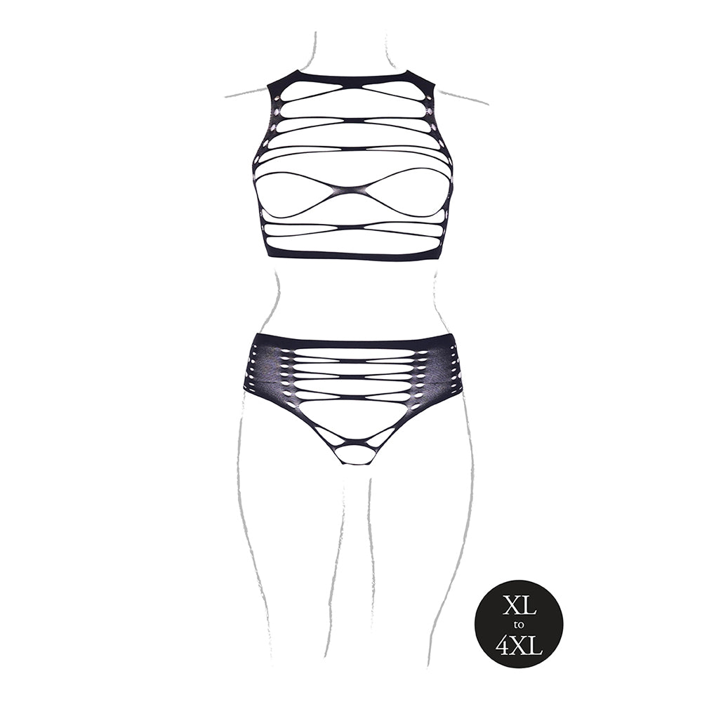 Shots Le Desir Shade Helike Xlv 2-Piece With Open Cups, Crop Top & Panty Black Queen Size