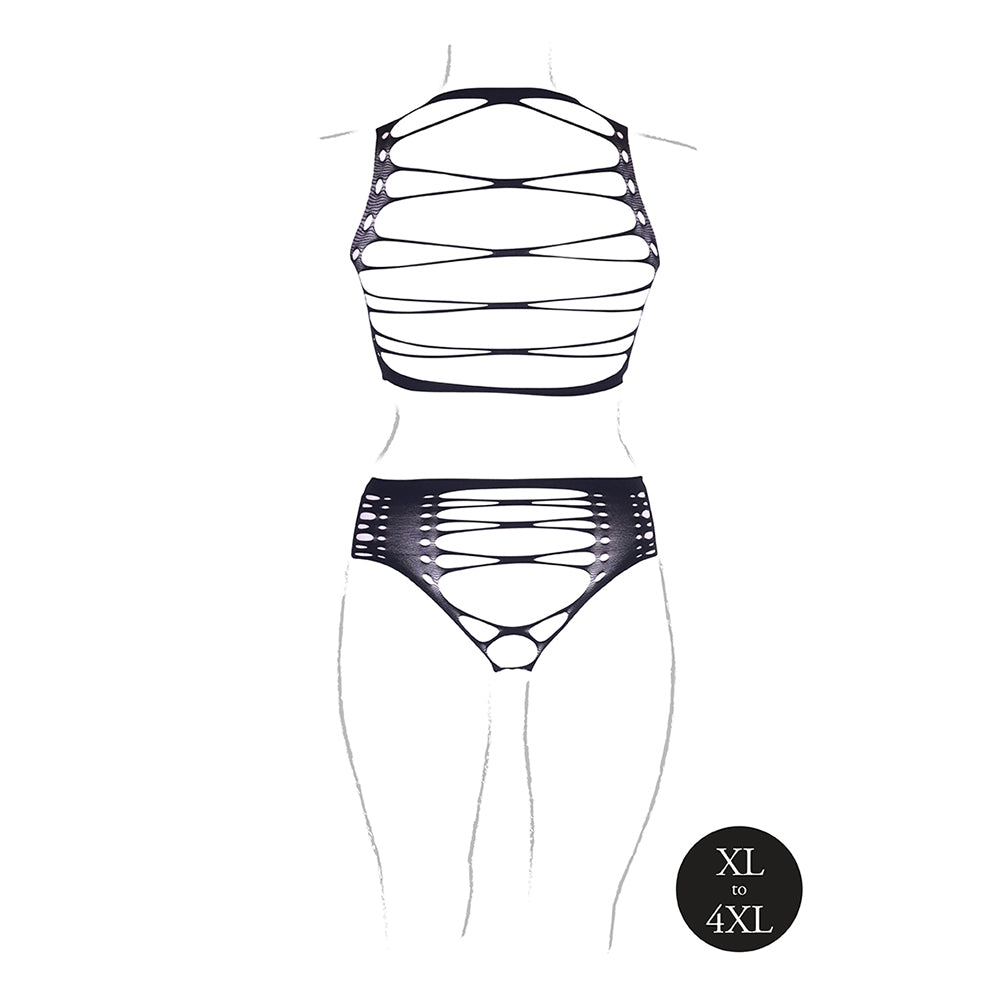 Shots Le Desir Shade Helike Xlv 2-Piece With Open Cups, Crop Top & Panty Black Queen Size