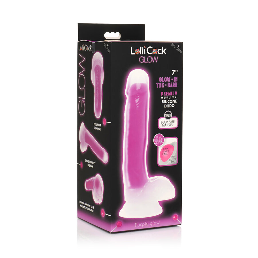 Lollicock Glow-in-the-dark 7 In. Silicone Dildo With Balls Purple