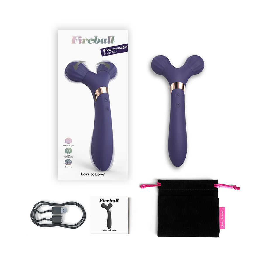 Love To Love Fireball Rechargeable Dual Ended Silicone Body Massager &amp; Vibrator Midnight Indigo