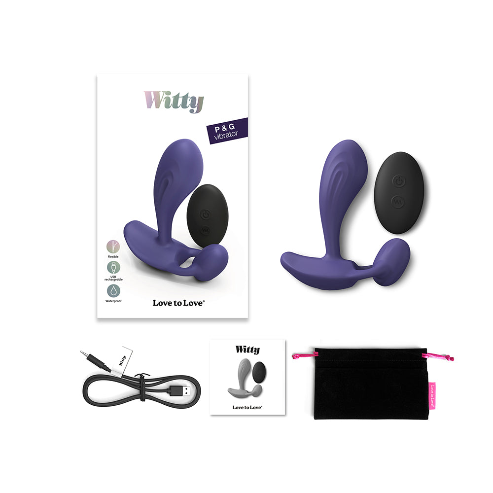 Love To Love Witty Rechargeable Remote-Controlled Silicone P & G Vibrator Midnight Indigo