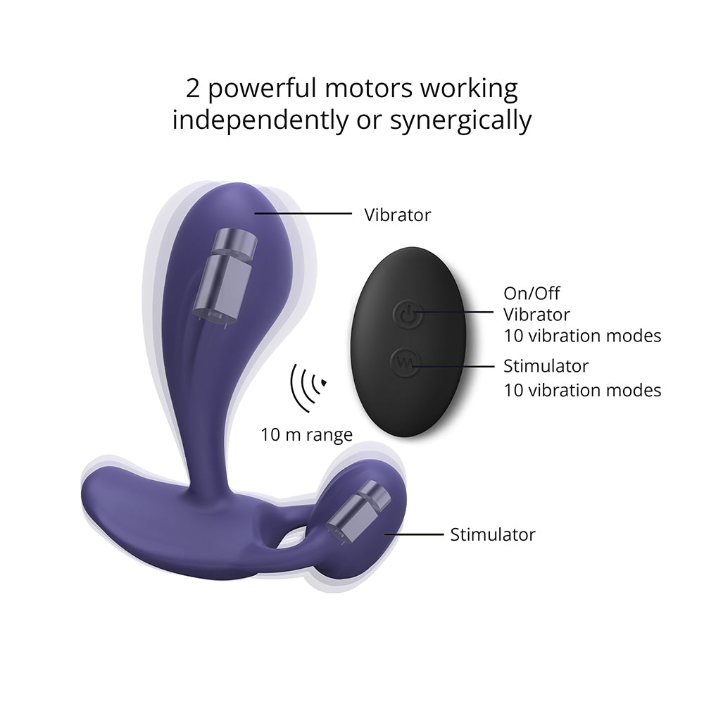 Love To Love Witty Rechargeable Remote-Controlled Silicone P & G Vibrator Midnight Indigo