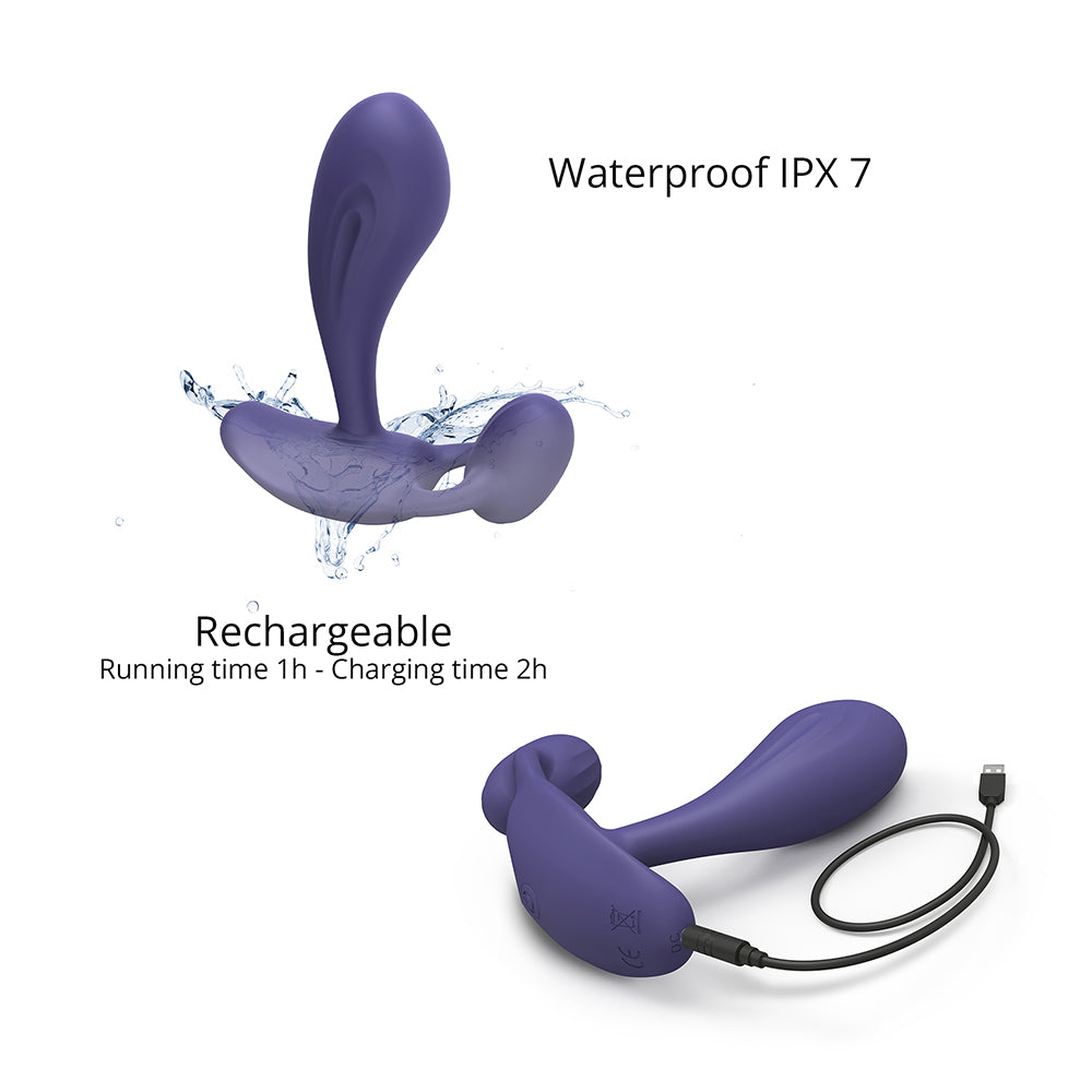 Love To Love Witty Rechargeable Remote-Controlled Silicone P & G Vibrator Midnight Indigo