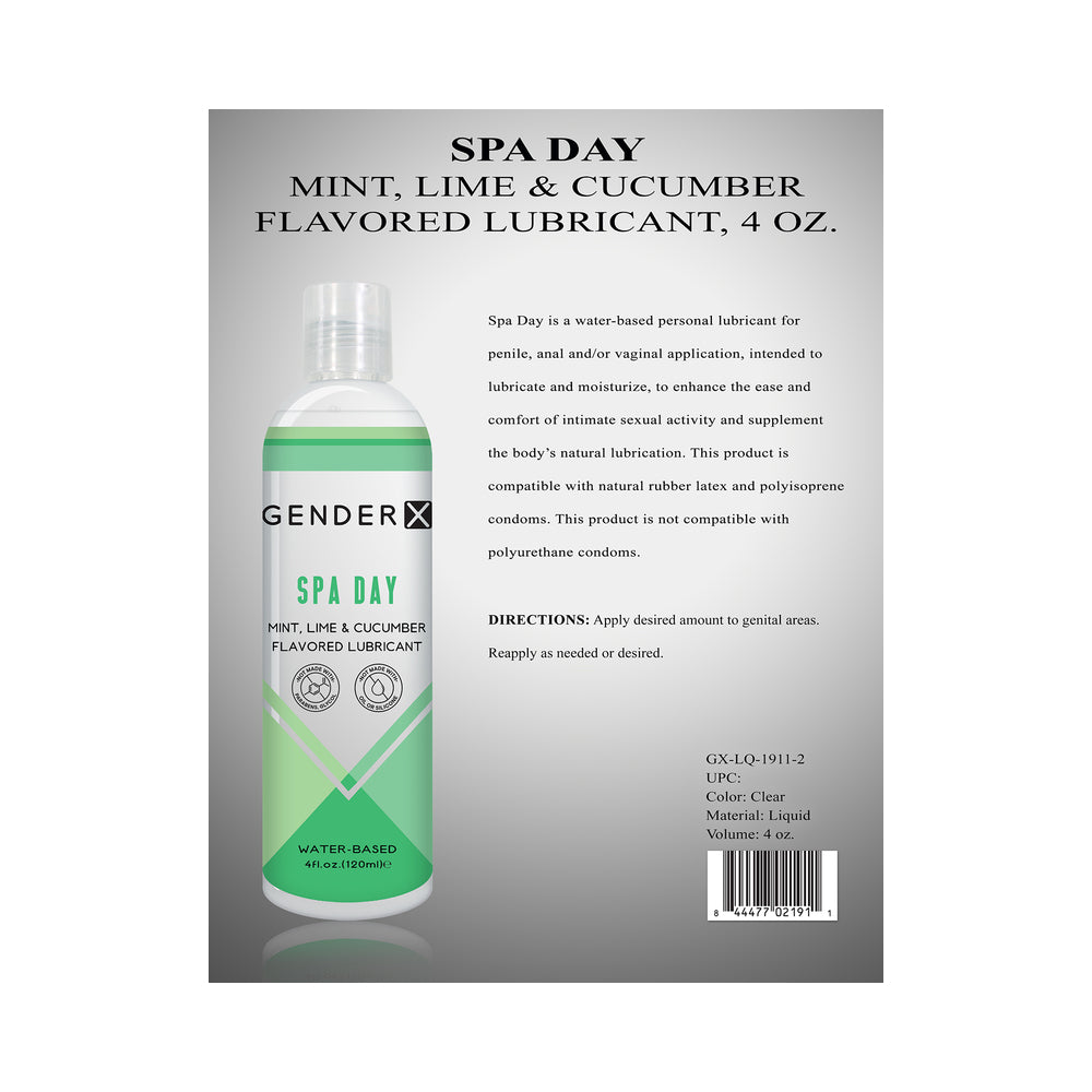 Gender X Spa Day Mint, Lime & Cucumber Flavored Water-Based Lubricant 4 Oz.