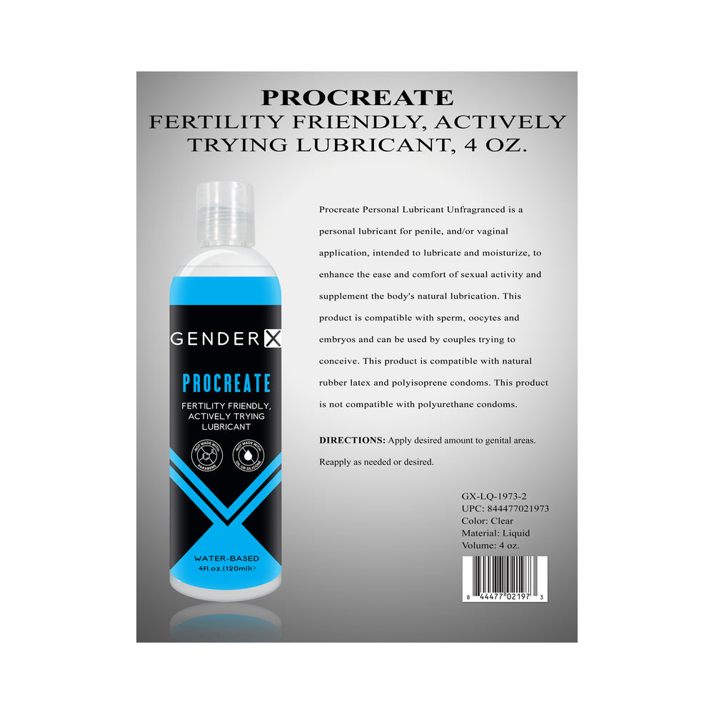 Gender X Procreate Fertility Friendly Water-based Personal Lubricant 4 Oz.