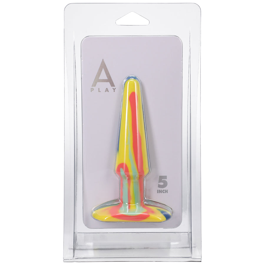 A-play Groovy Silicone Anal Plug 5 In. Multi-colored, Yellow