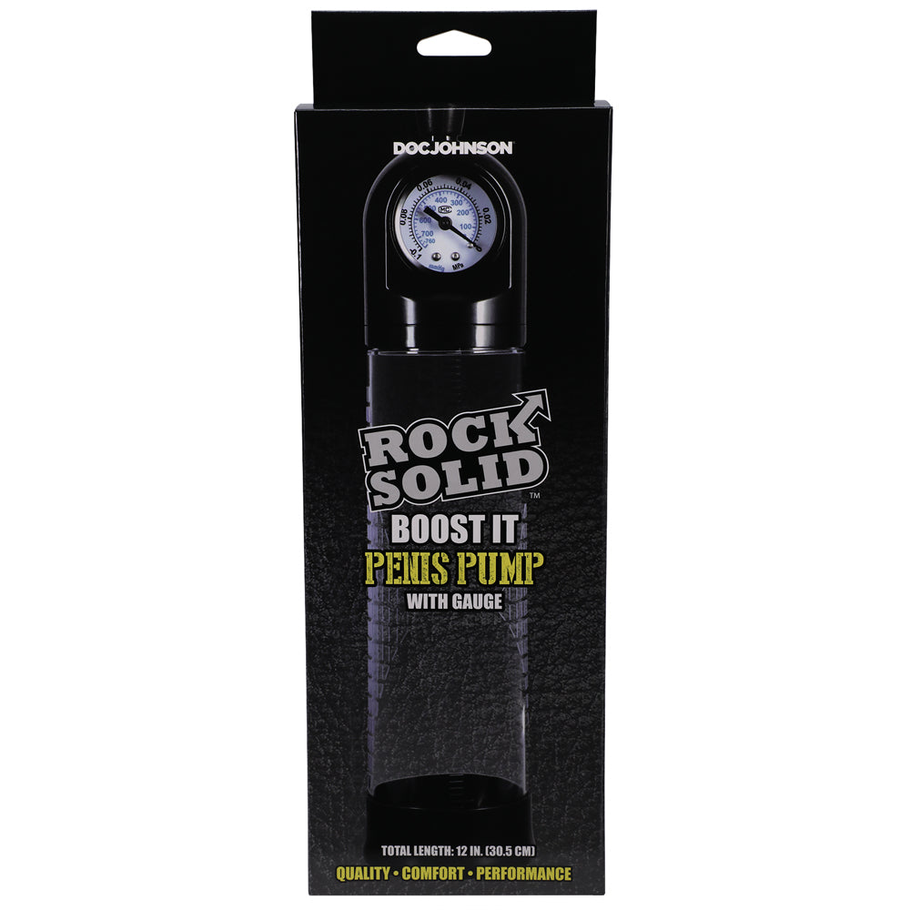 Rock Solid Boost It Penis Pump With Gauge Black/Clear