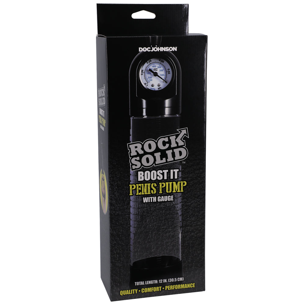 Rock Solid Boost It Penis Pump With Gauge Black/Clear