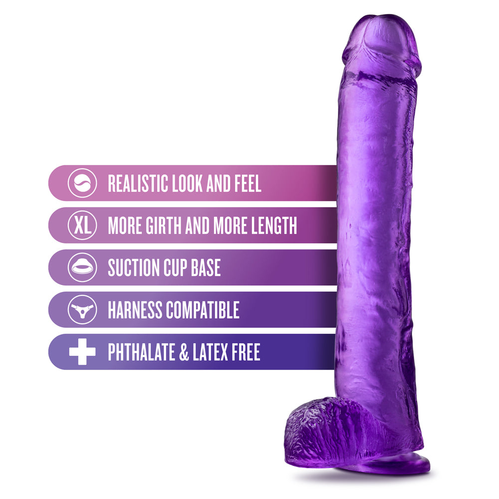 Blush B Yours Plus Hefty N Hung 14 In. Dildo With Balls & Suction Cup Purple