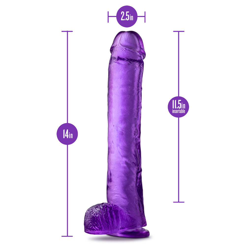 Blush B Yours Plus Hefty N Hung 14 In. Dildo With Balls & Suction Cup Purple