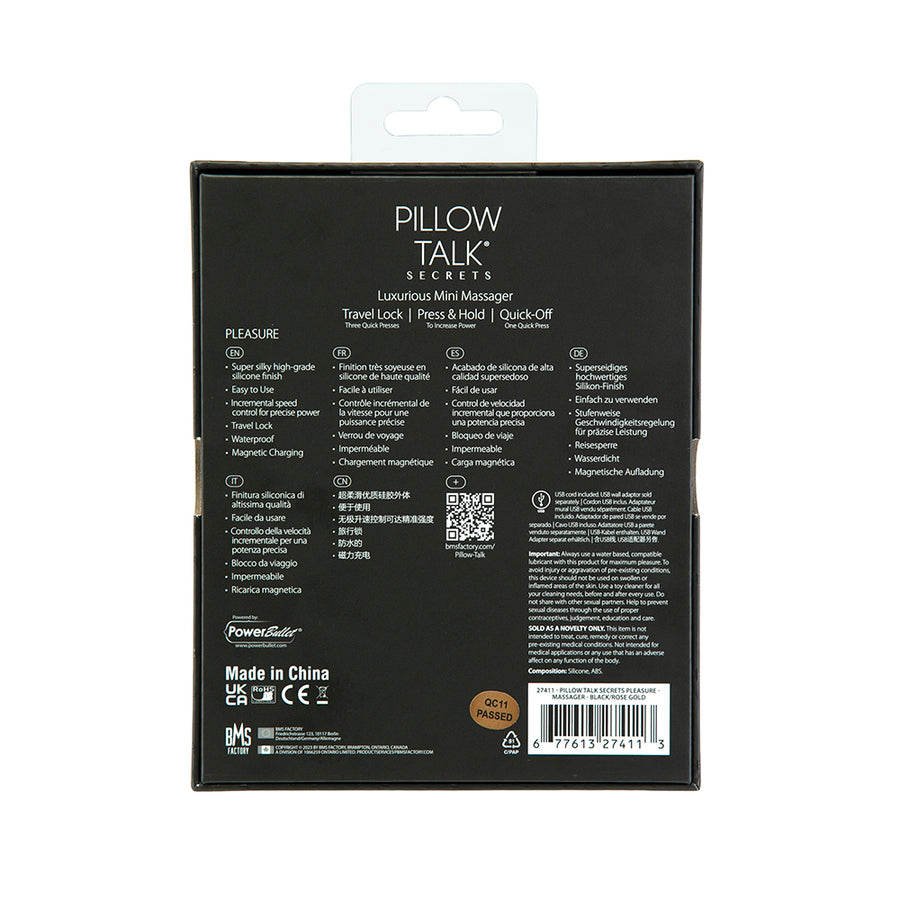 Pillow Talk Secrets Pleasure Rechargeable Clitoral Vibrator Wand Black