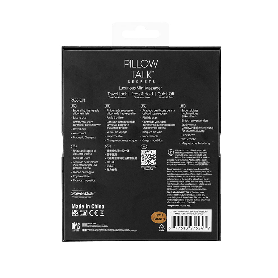 Pillow Talk Secrets Passion Rechargeable Silicone Clitoral Vibrator Wine