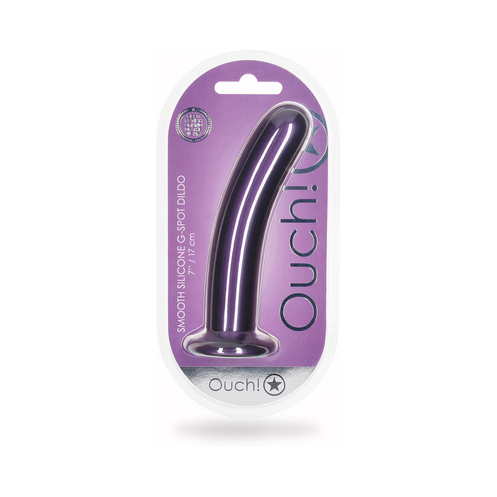 Shots Ouch! Smooth Silicone 7 In. G-Spot Dildo Metallic Purple