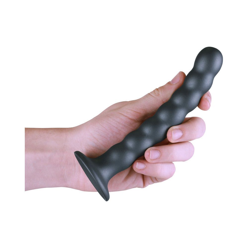 Shots Ouch! Beaded Silicone 6.5 In. G-Spot Dildo Gunmetal