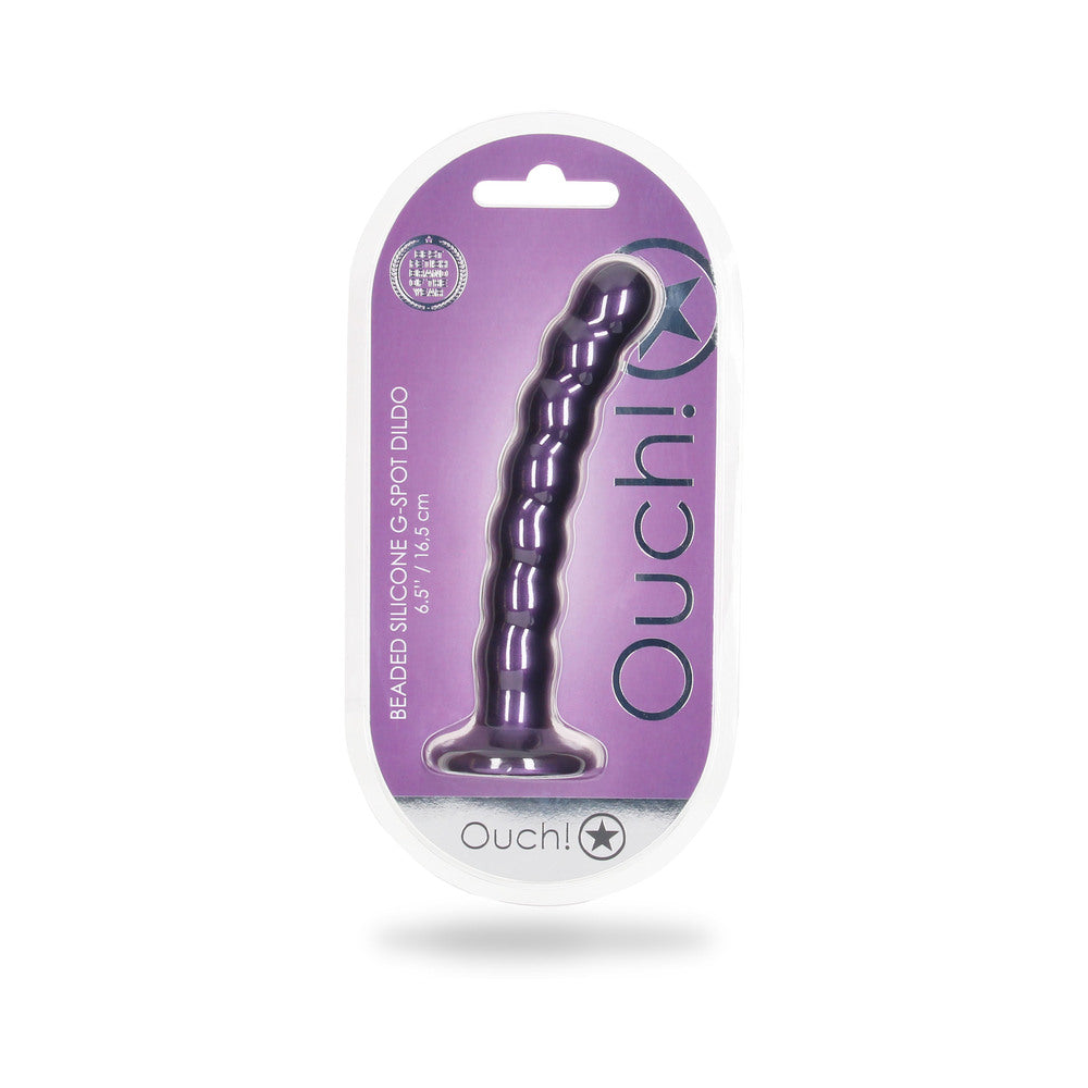 Shots Ouch! Beaded Silicone 6.5 In. G-Spot Dildo Metallic Purple