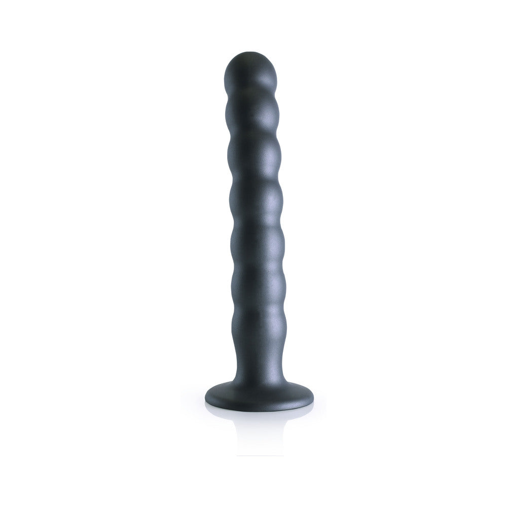 Shots Ouch! Beaded Silicone 8 In. G-Spot Dildo Gunmetal