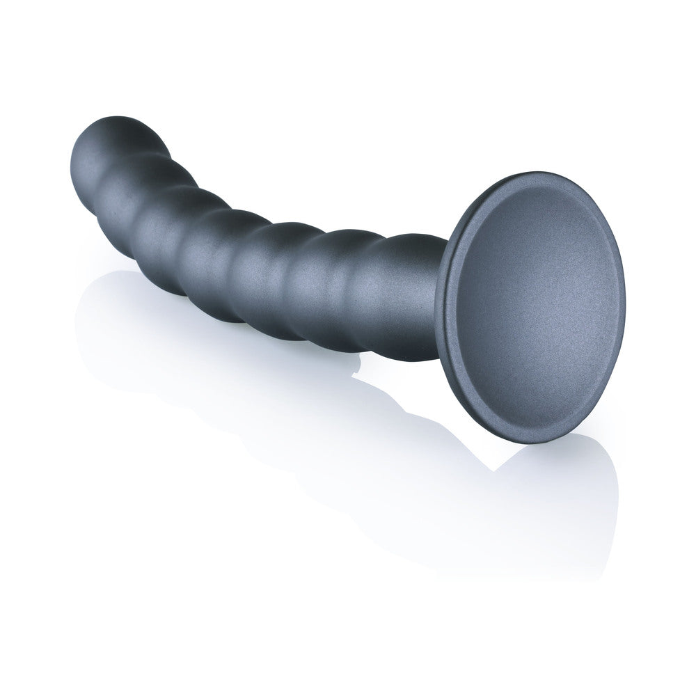 Shots Ouch! Beaded Silicone 8 In. G-Spot Dildo Gunmetal