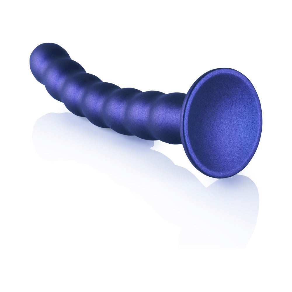 Shots Ouch! Beaded Silicone 8 In. G-Spot Dildo Metallic Blue
