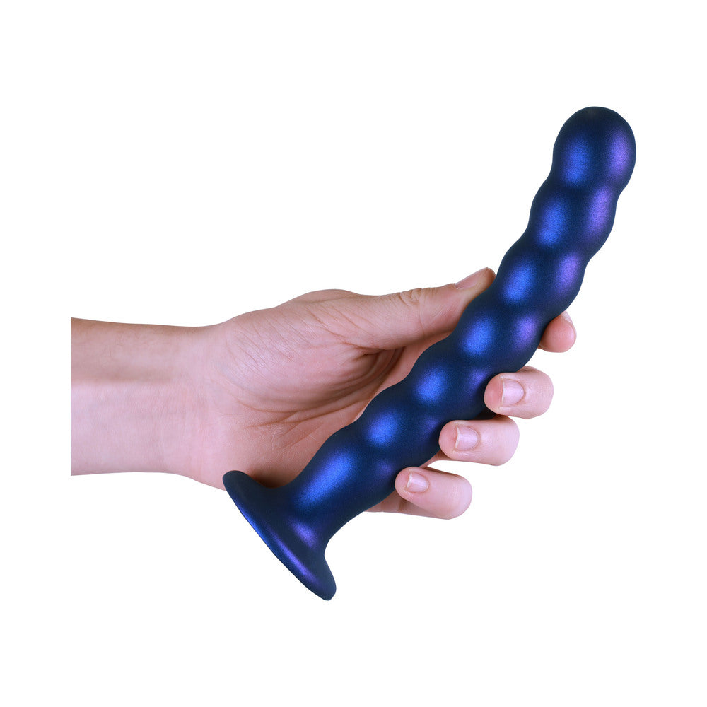 Shots Ouch! Beaded Silicone 8 In. G-Spot Dildo Metallic Blue