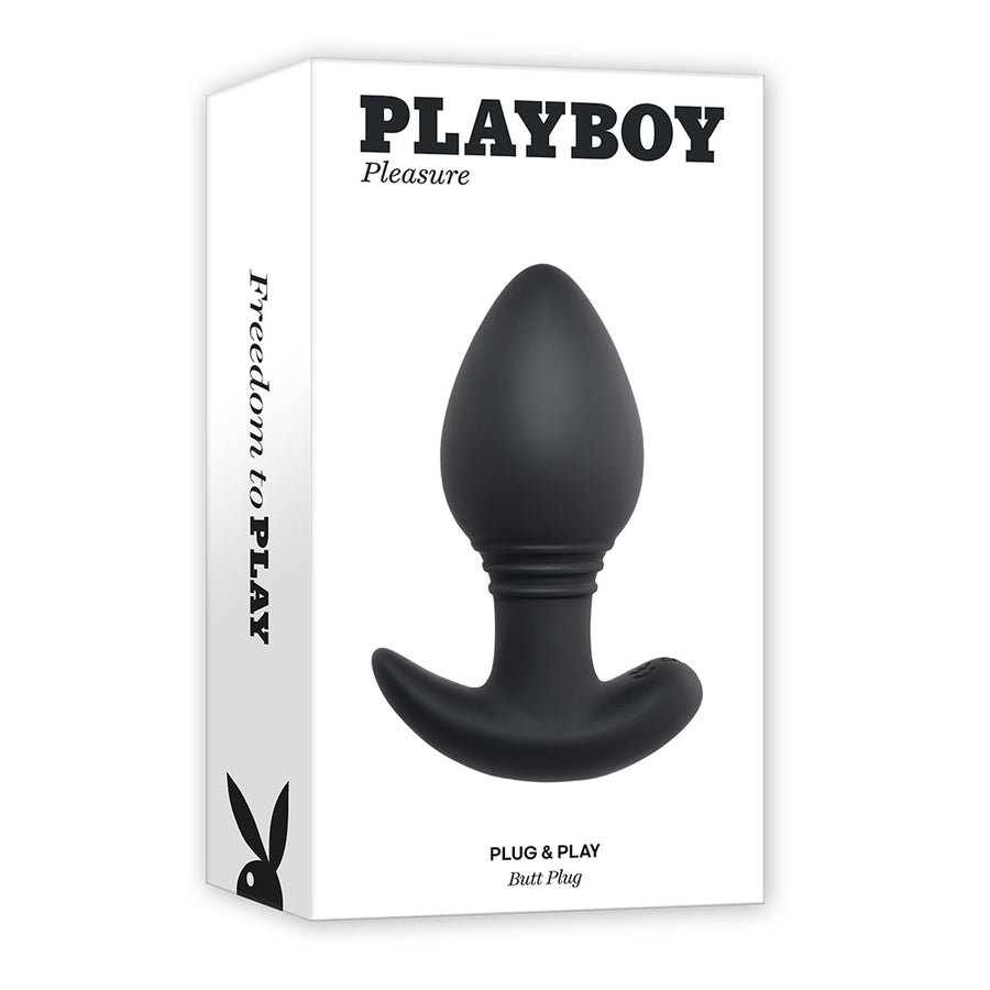Playboy Plug &amp; Play Rechargeable Remote Controlled Vibrating Silicone Anal Plug Navy