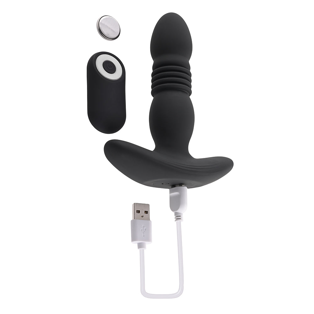Playboy Trust The Thrust Rechargeable Remote Controlled Thrusting Vibrating Silicone Anal Plug Black