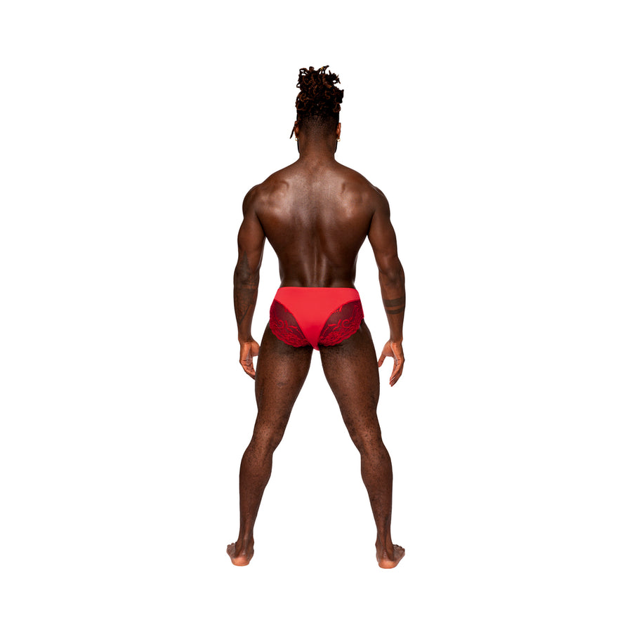 Male Power Sassy Lace Bikini Solid Pouch Red S
