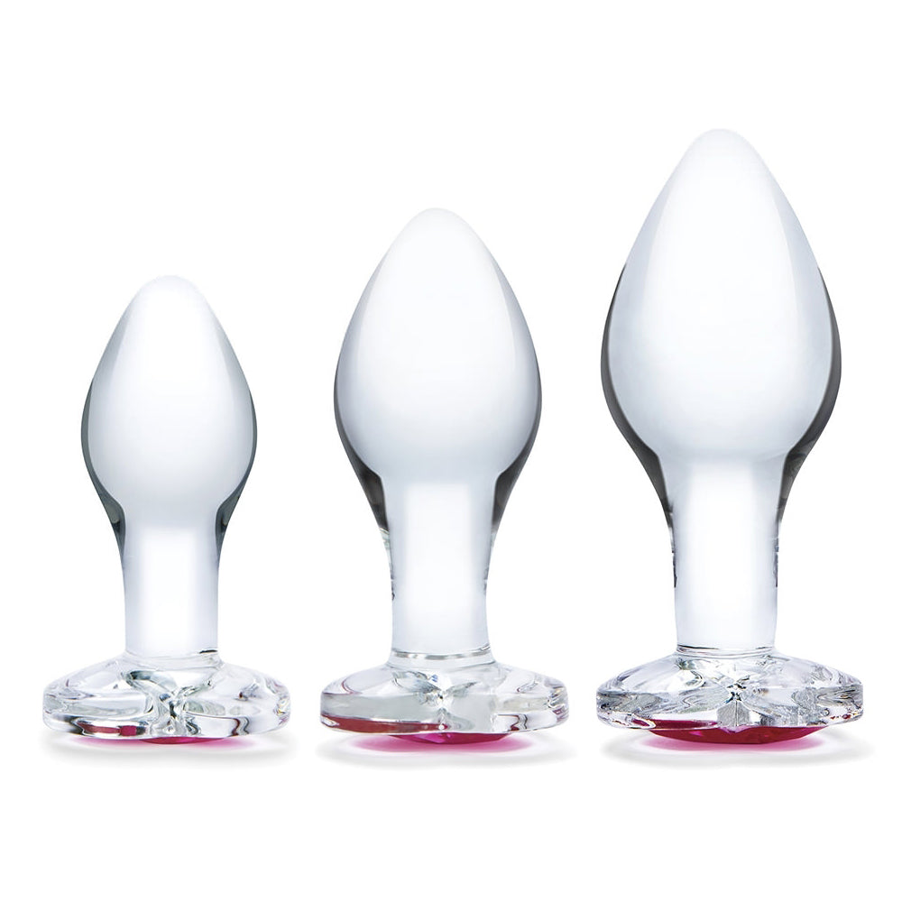 Glas Heart Jewel 3-piece Glass Anal Plug With Heart-shaped Gem Base Set