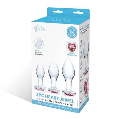 Glas Heart Jewel 3-piece Glass Anal Plug With Heart-shaped Gem Base Set