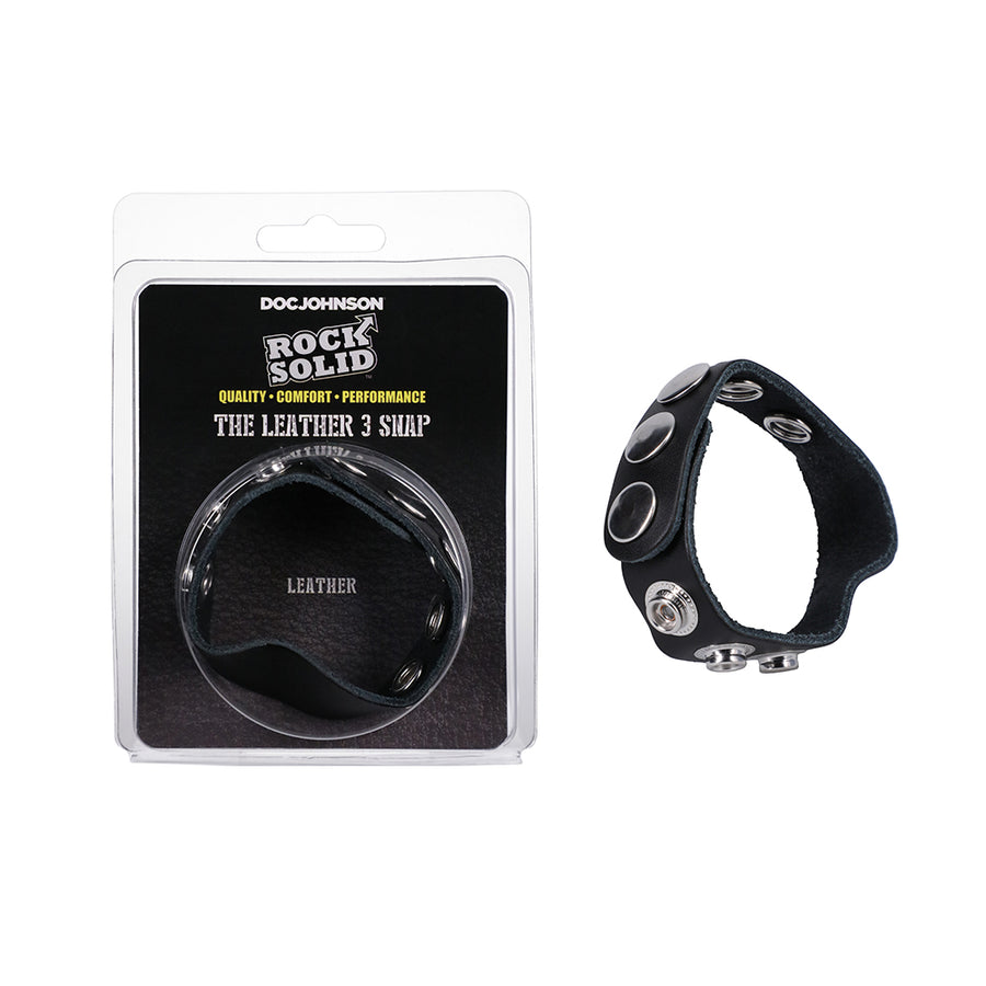 Rock Solid Adjustable Leather 5 Snap Cock Ring (black)