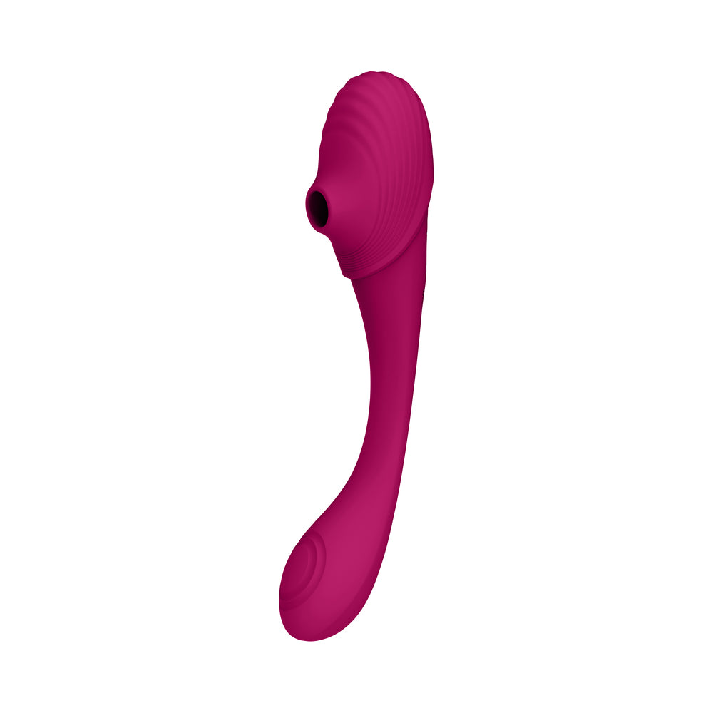 Vive Mirai Rechargeable Double Ended Pulse Wave & Air Wave Bendable Silicone Vibrator Pink