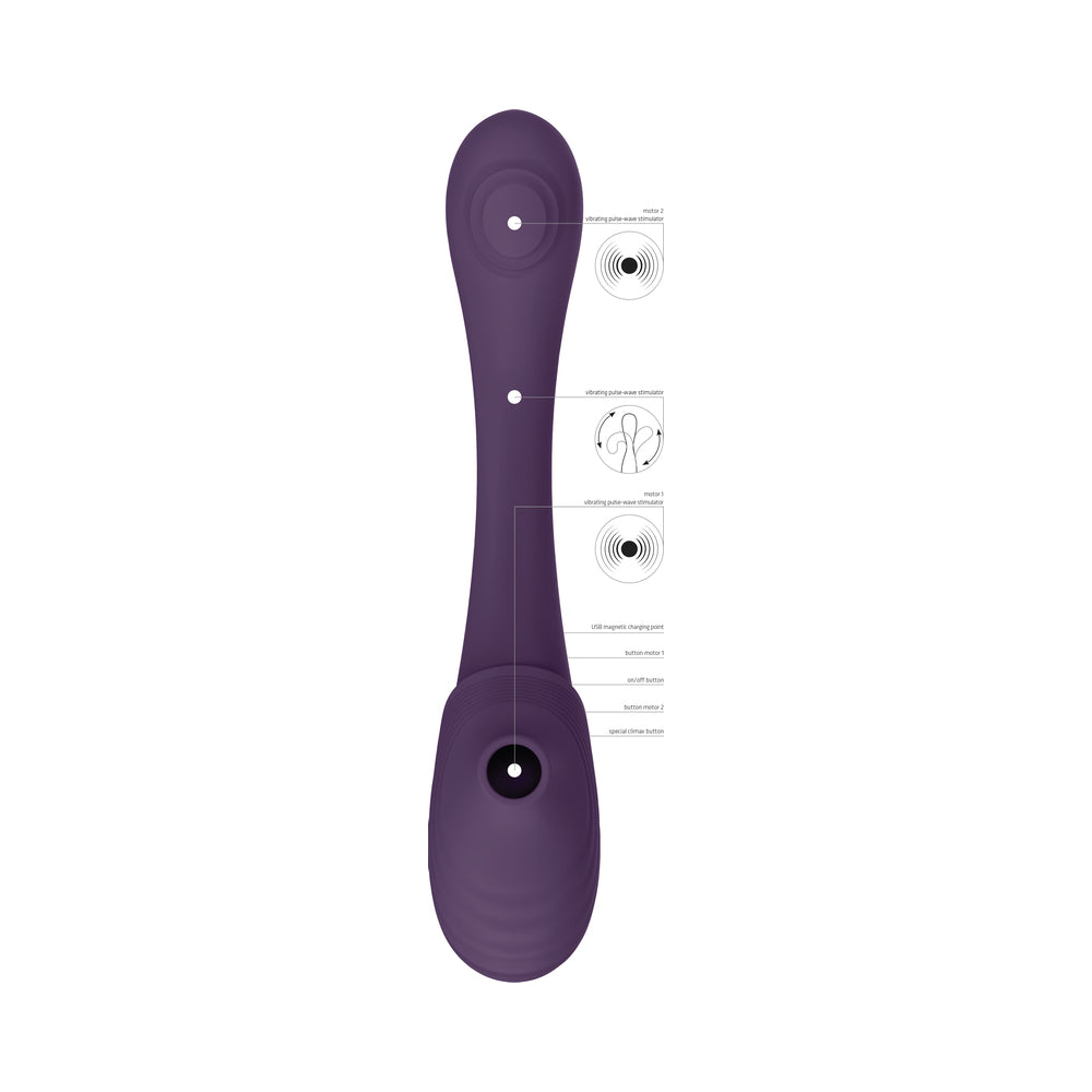 Vive Mirai Rechargeable Double Ended Pulse Wave & Air Wave Bendable Silicone Vibrator Purple