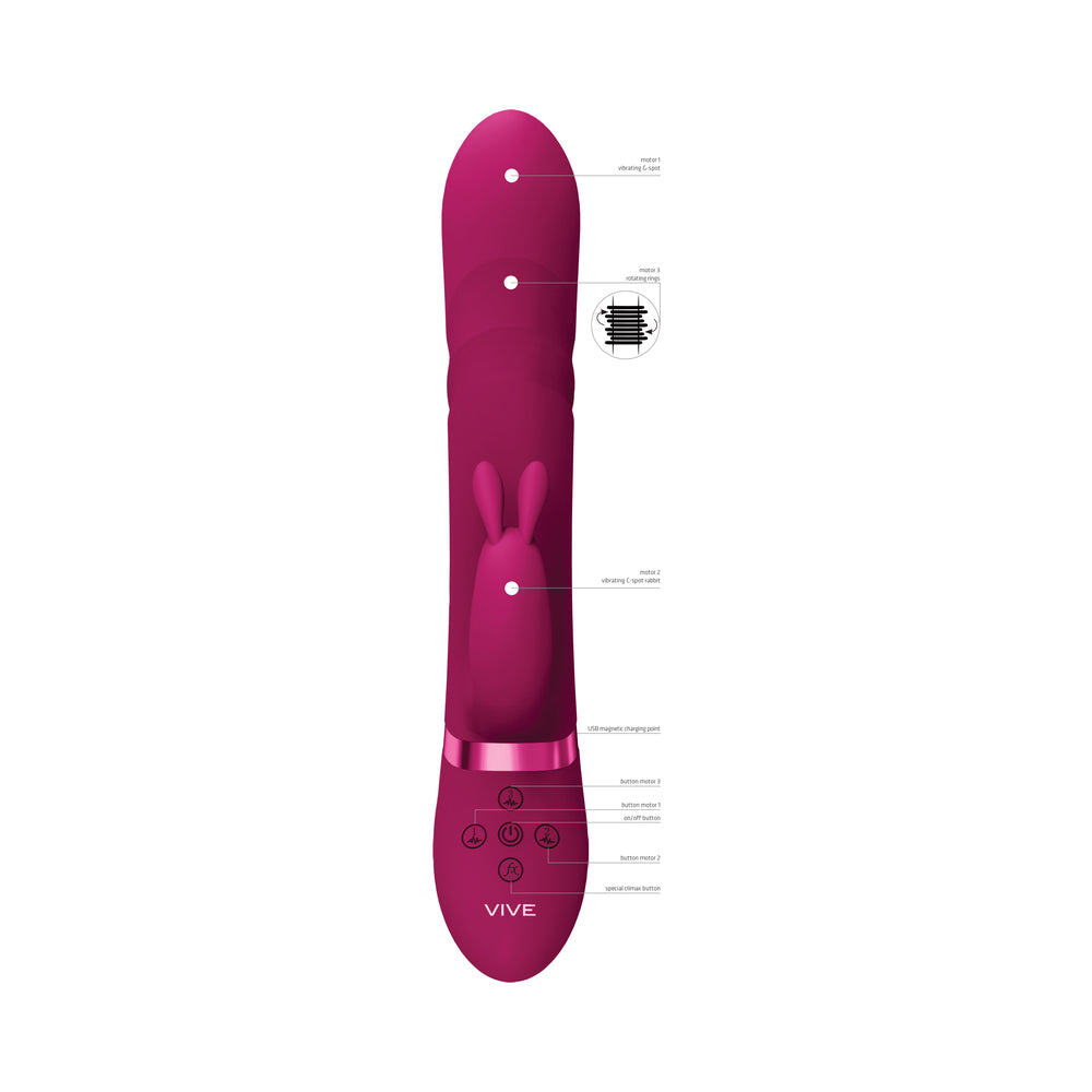 Vive Nari Rechargeable Silicone G-Spot Rabbit Vibrator With Rotating Beads Pink