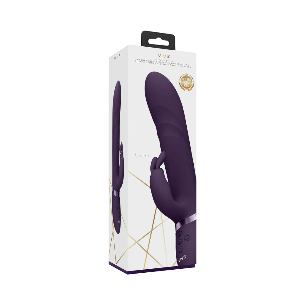 Vive Nari Rechargeable Silicone G-Spot Rabbit Vibrator With Rotating Beads Purple