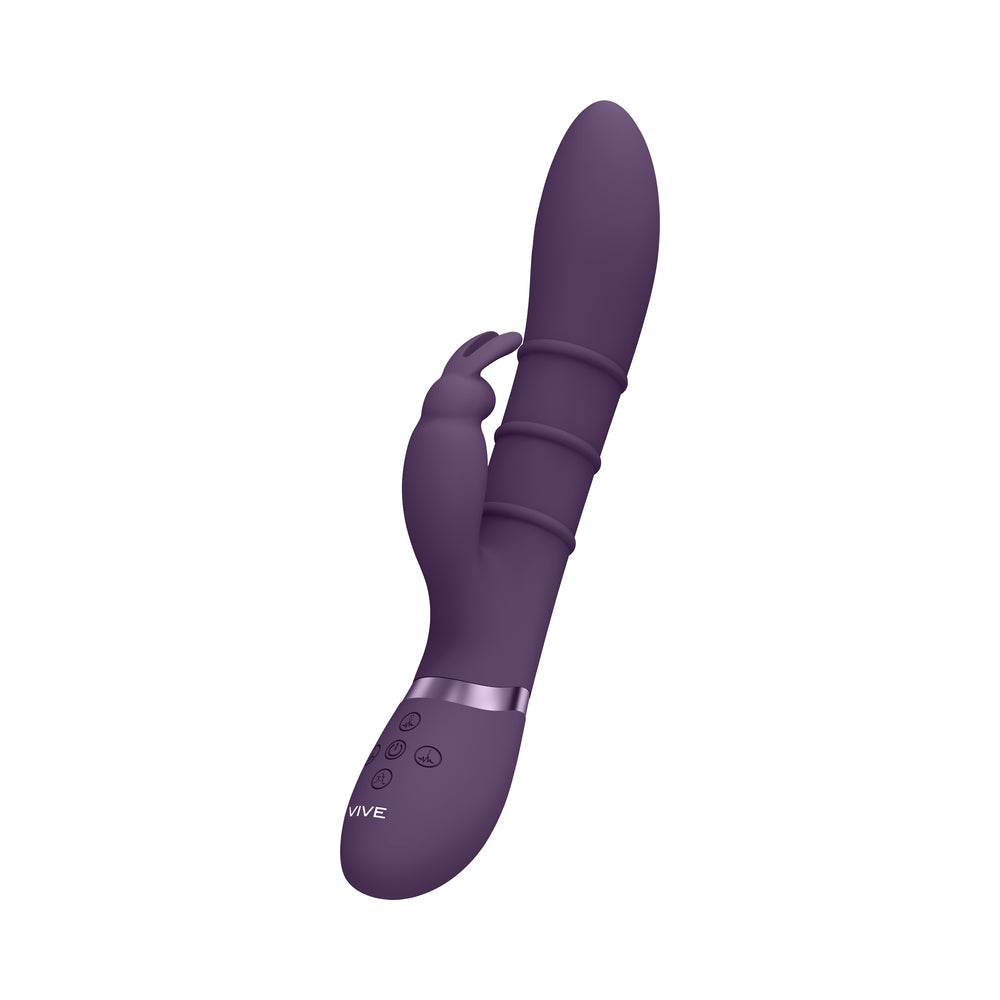 Vive Sora Rechargeable Silicone G-Spot Rabbit Vibrator With Up & Down Stimulating Rings Purple
