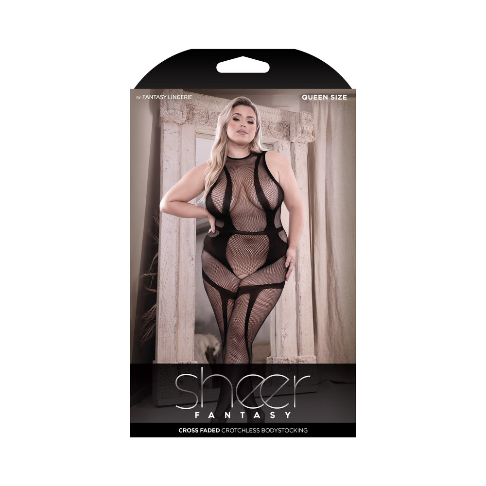 Cross Faded High Neck Crotchless Bodystocking Queen